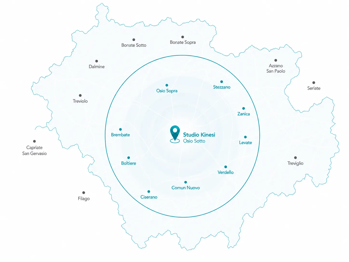 Mappa del territorio per la fisioterapia a domicilio nella zona di Osio Sotto